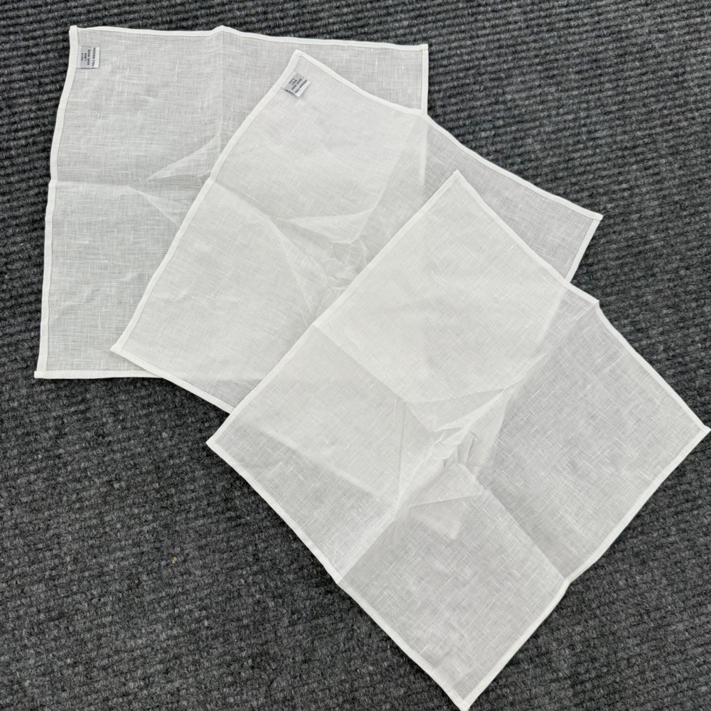 Hall Madden Mens 3-Pack White 100% Linen Handmade Pocket Squares Accessory